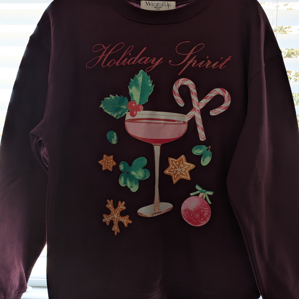 Wound Up Holiday Spirit Sweatshirt - Burgundy and Green